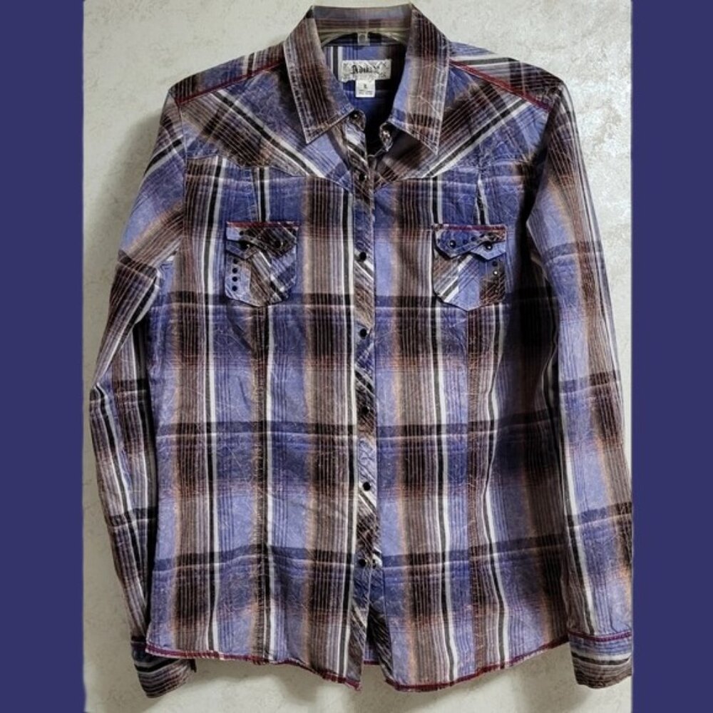 Adikted western snap button shirt size L